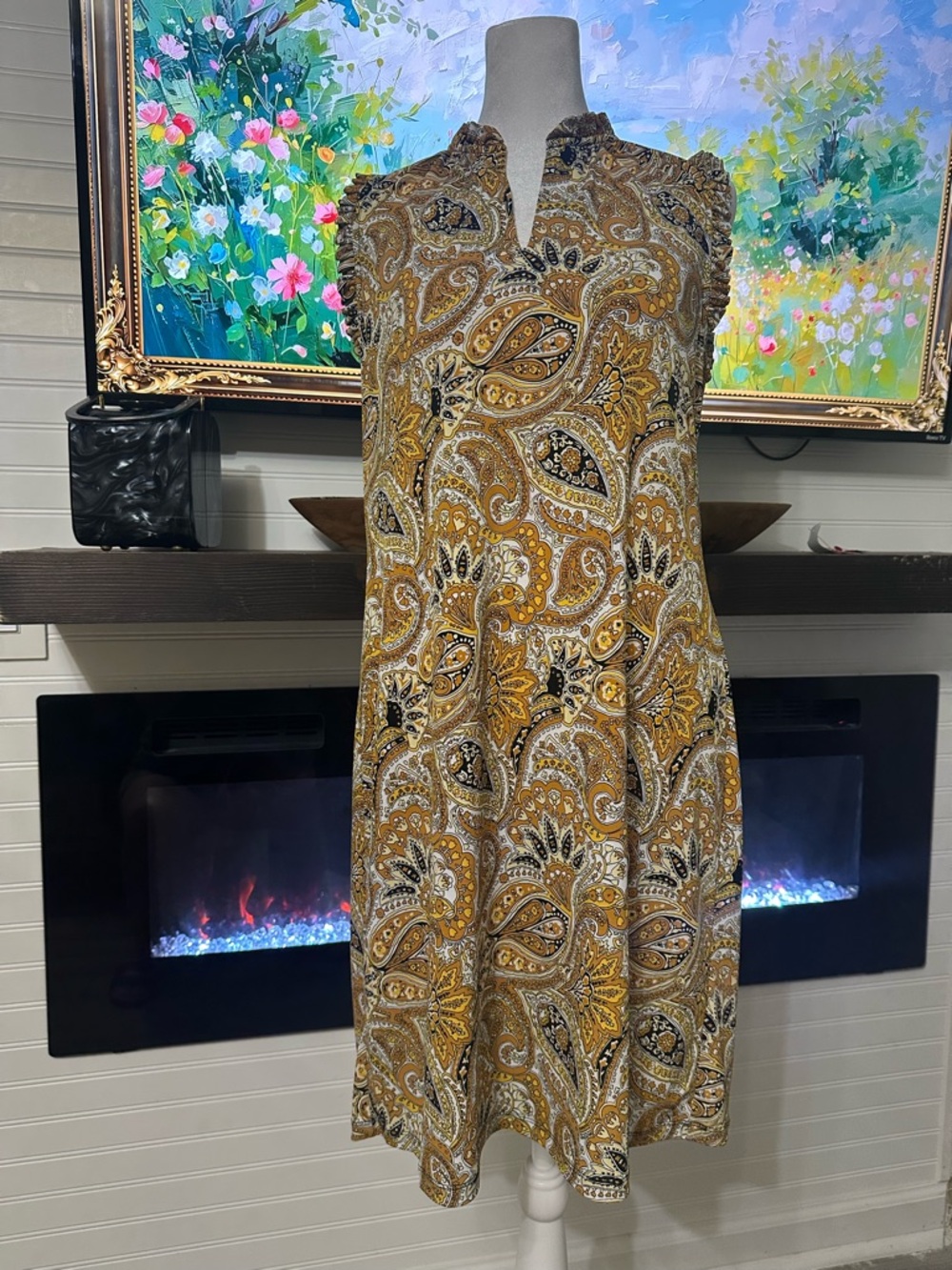 Michael Kors Mustard Paisley Sleeveless Shift Dress